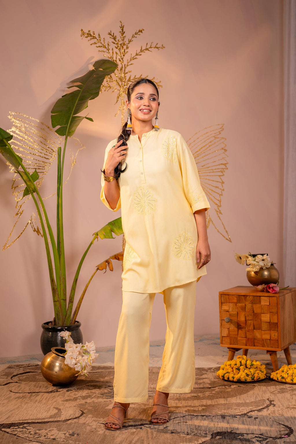 Juniper Light Yellow Whisper Embroidered Comfort Co-ord
