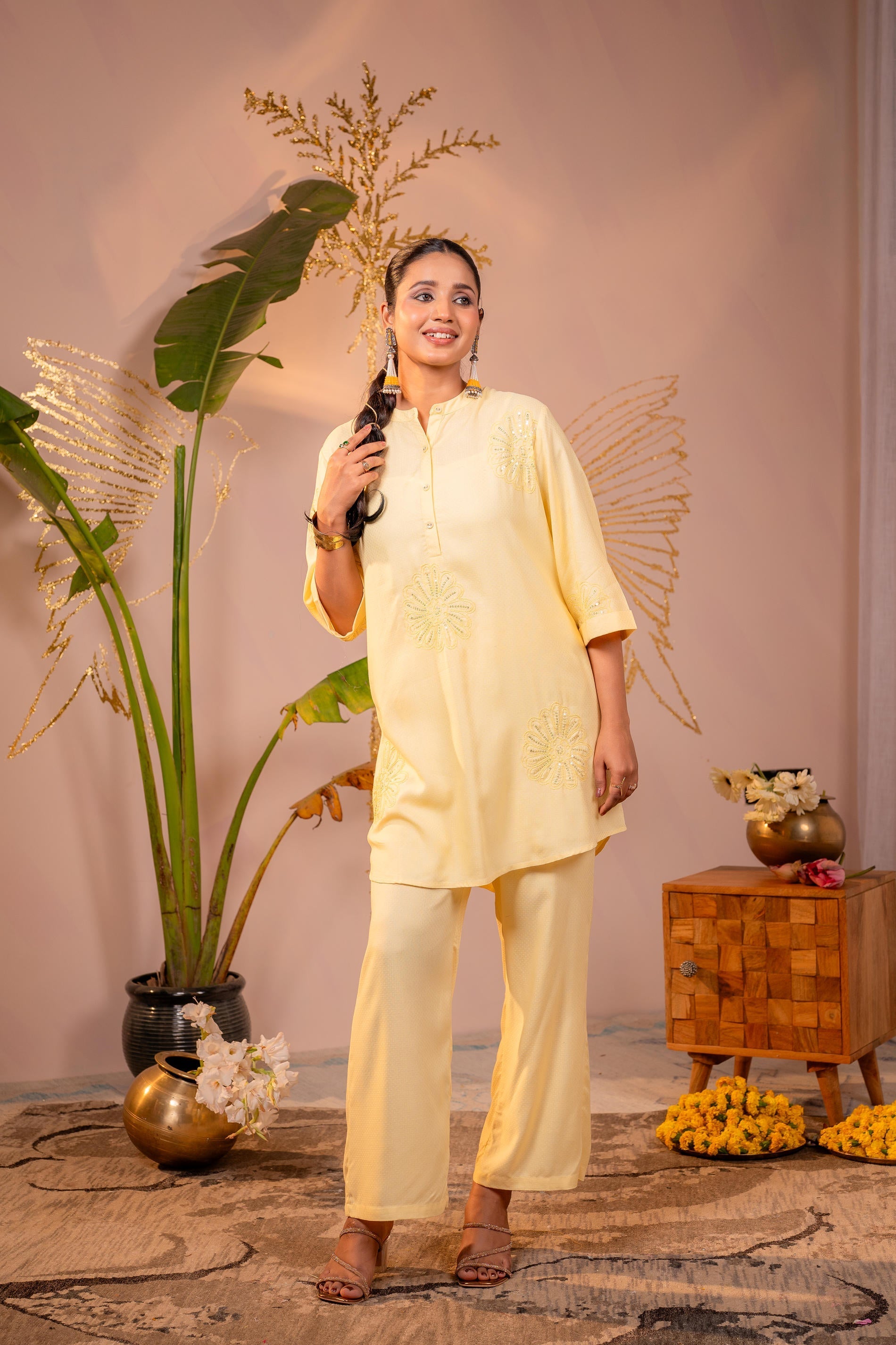 Juniper Light Yellow Whisper Embroidered Comfort Co-ord