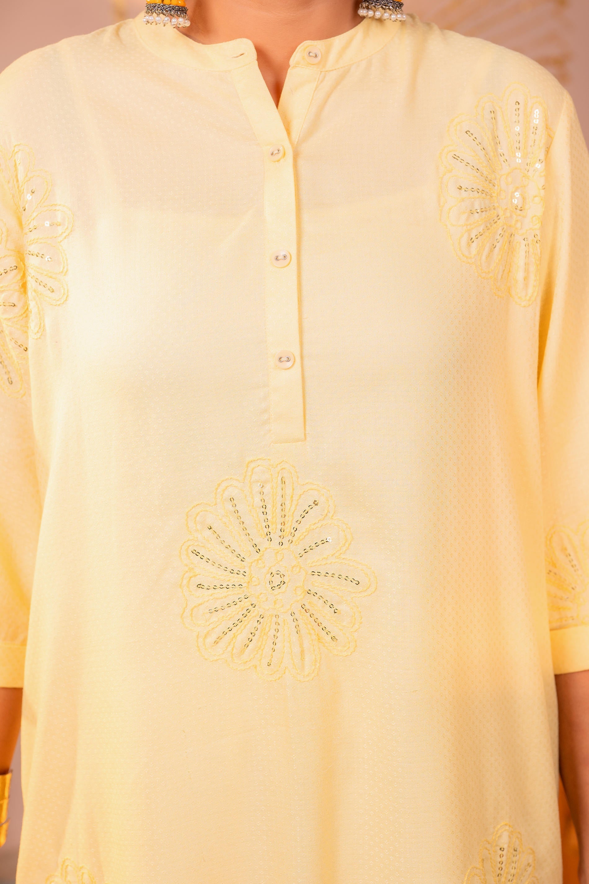 Juniper Light Yellow Whisper Embroidered Comfort Co-ord