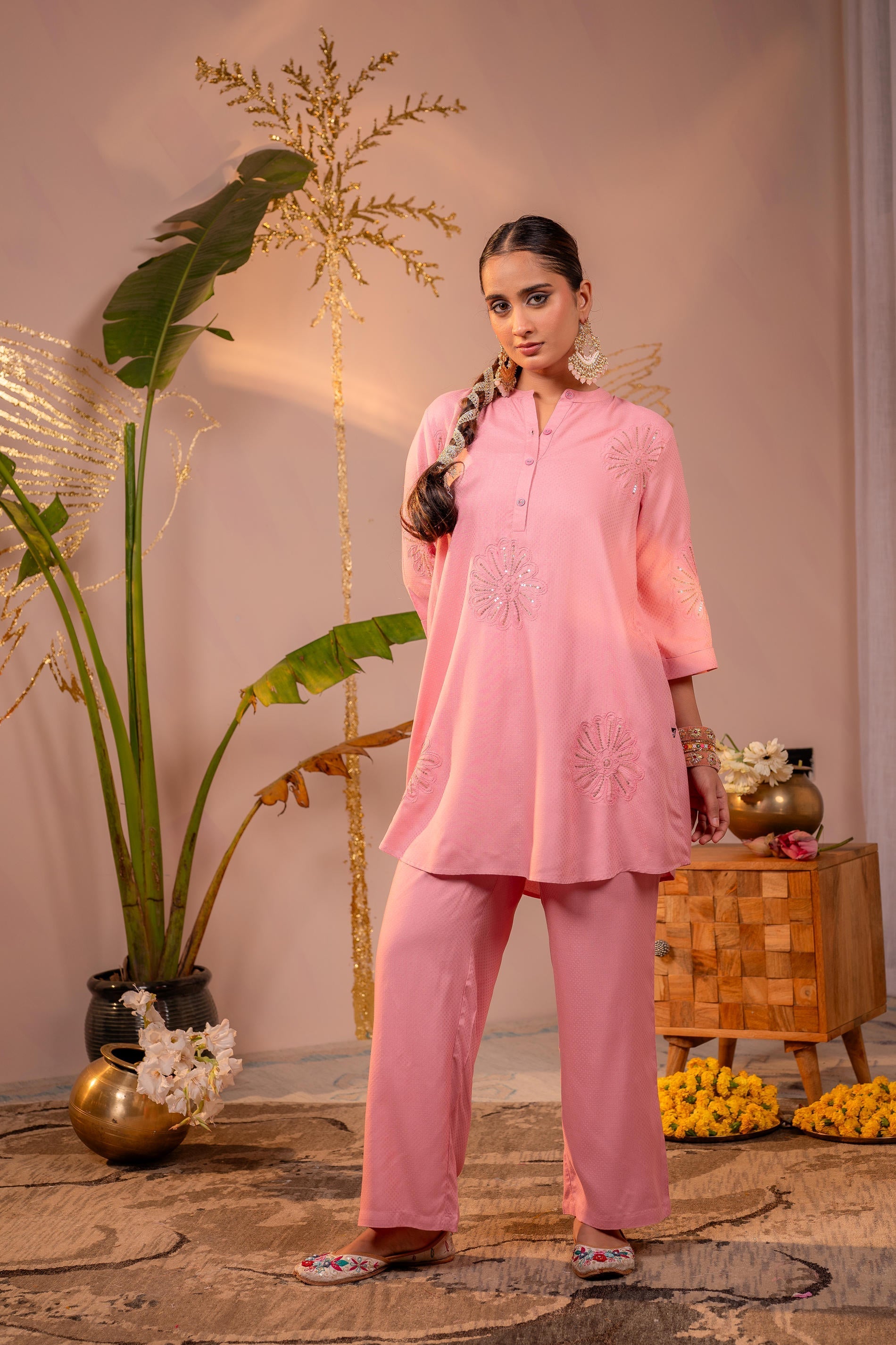 Juniper Pink Whisper Embroidered Comfort Co-ord