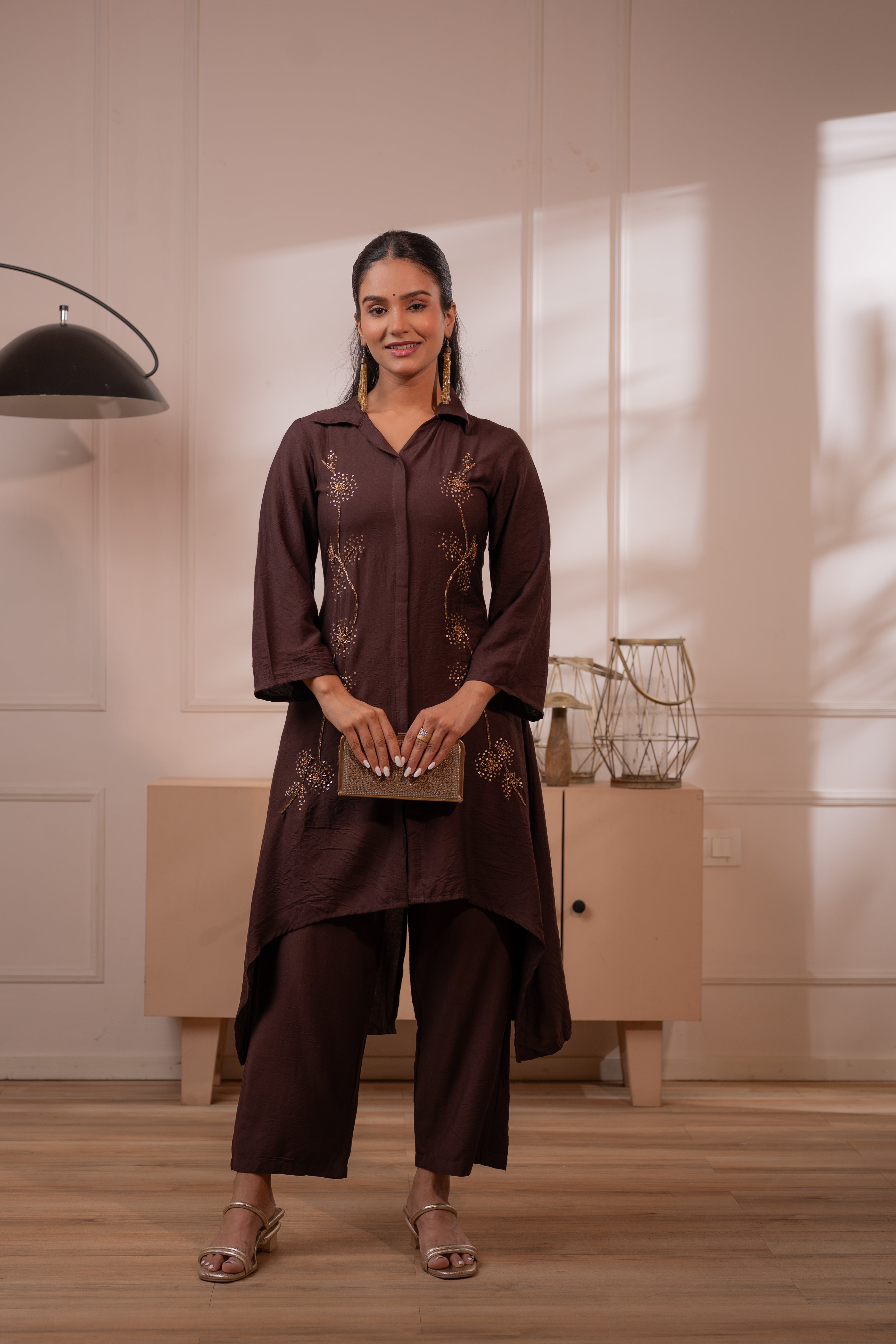 Juniper Modern Chocolate Brown Indo-Fusion Co-Ord Set