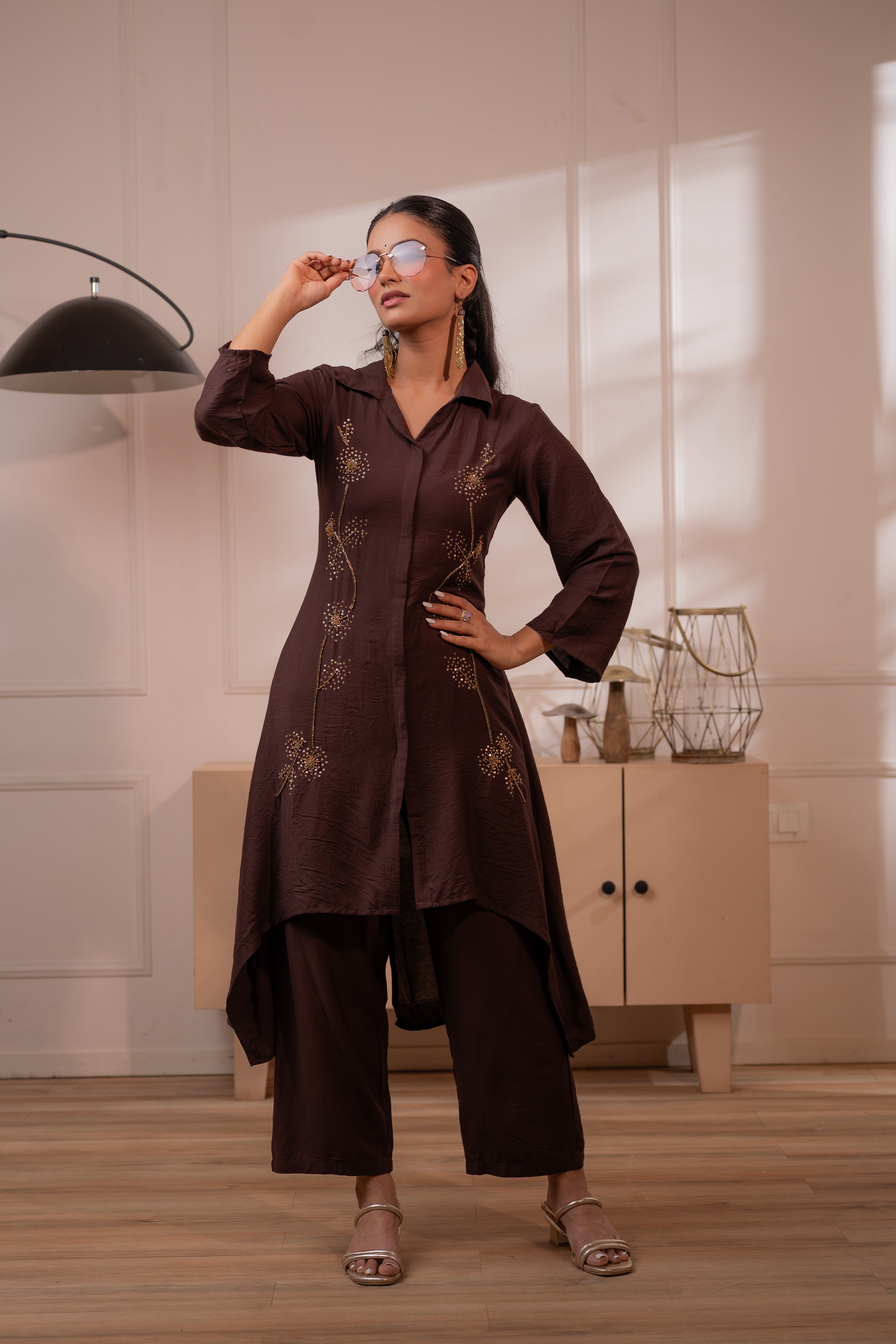 Juniper Modern Chocolate Brown Indo-Fusion Co-Ord Set