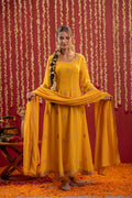 Juniper Mustard Magic Anarkali Kurta Pant And Dupatta Set