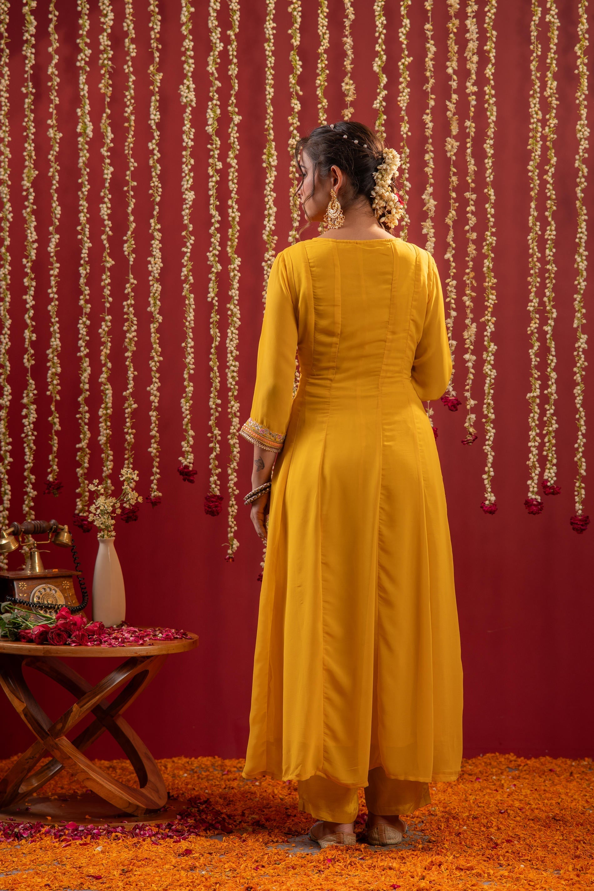 Juniper Mustard Magic Anarkali Kurta Pant And Dupatta Set