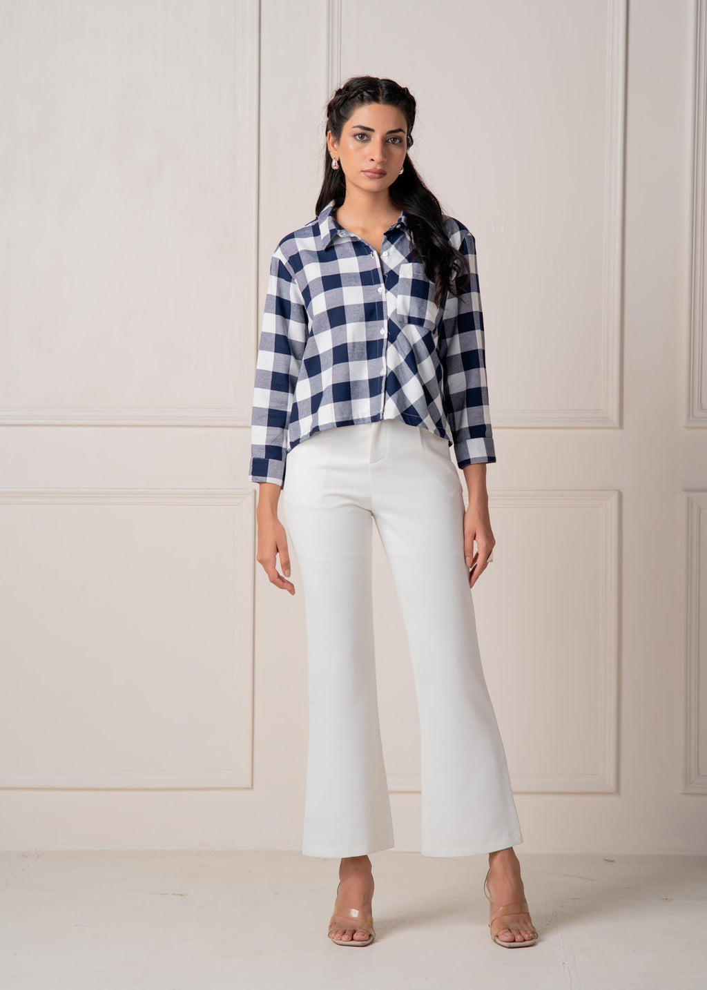 Juniper Lamora Navy & White Large Checkered Casual Button-Down Shirt