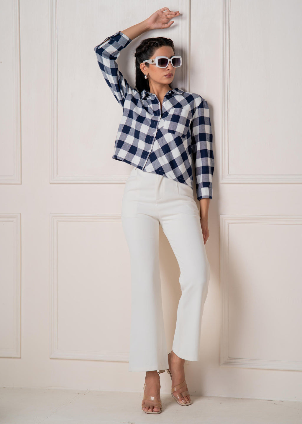 Juniper Lamora Navy & White Large Checkered Casual Button-Down Shirt