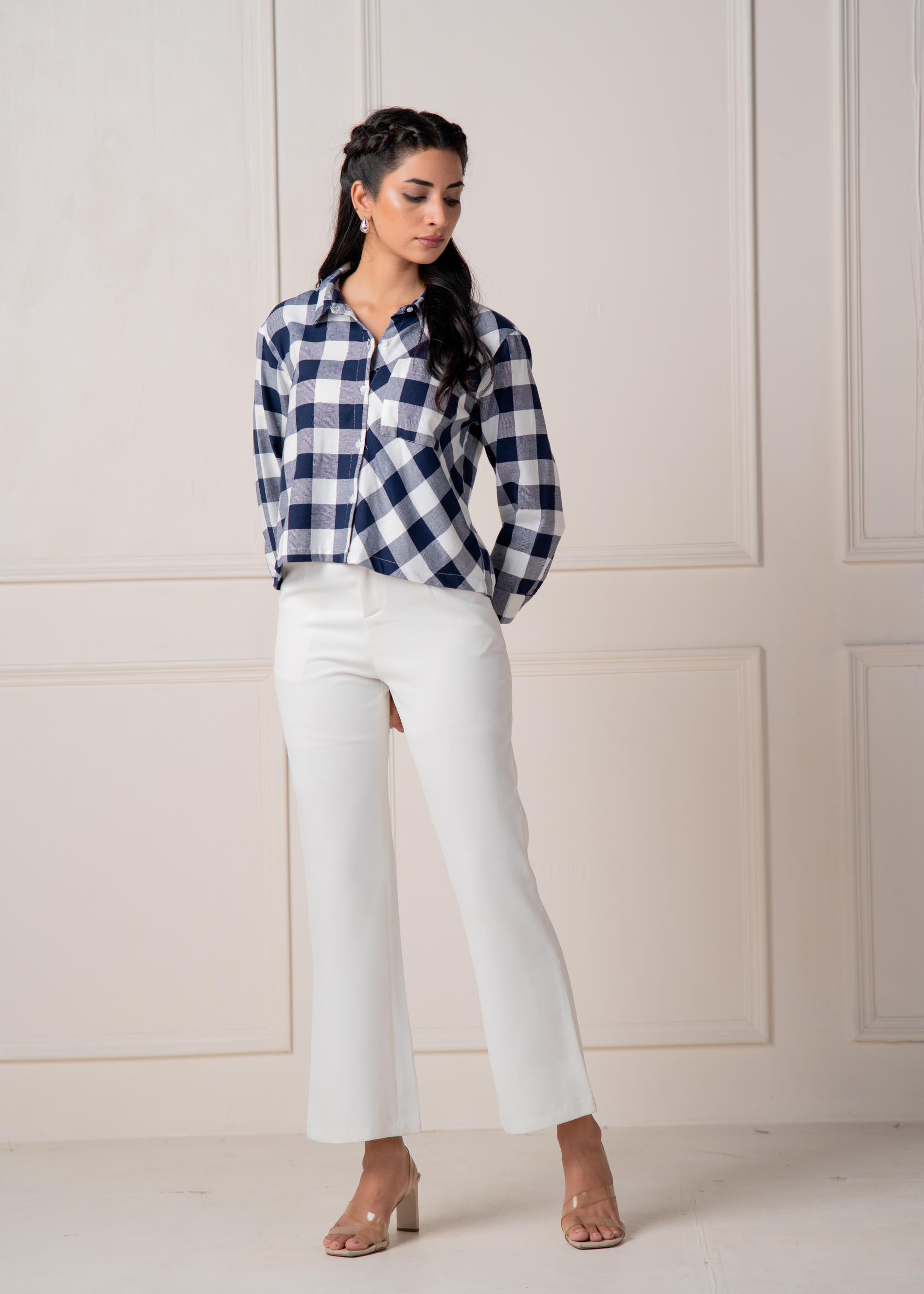 Juniper Lamora Navy & White Large Checkered Casual Button-Down Shirt