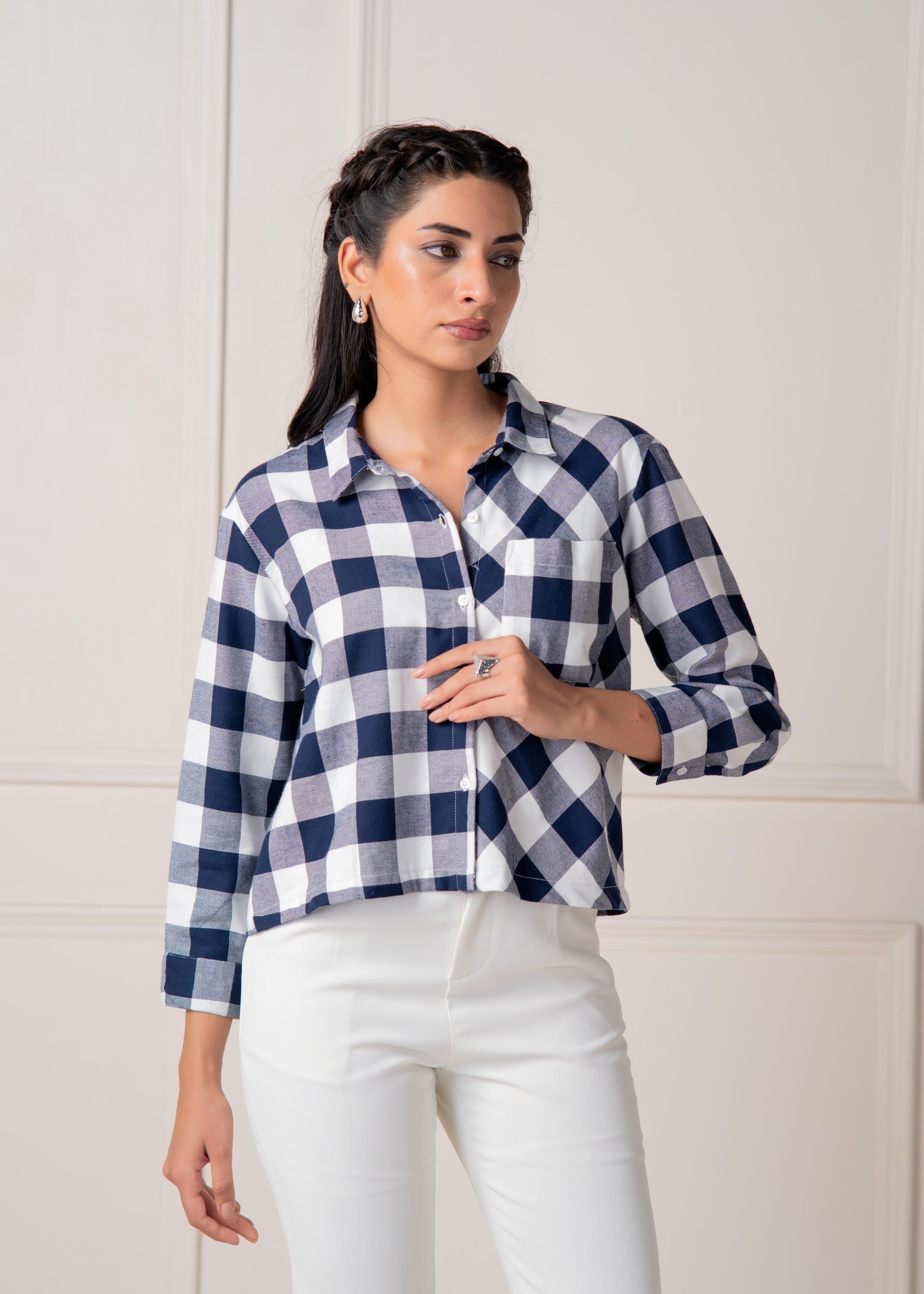 Juniper Lamora Navy & White Large Checkered Casual Button-Down Shirt