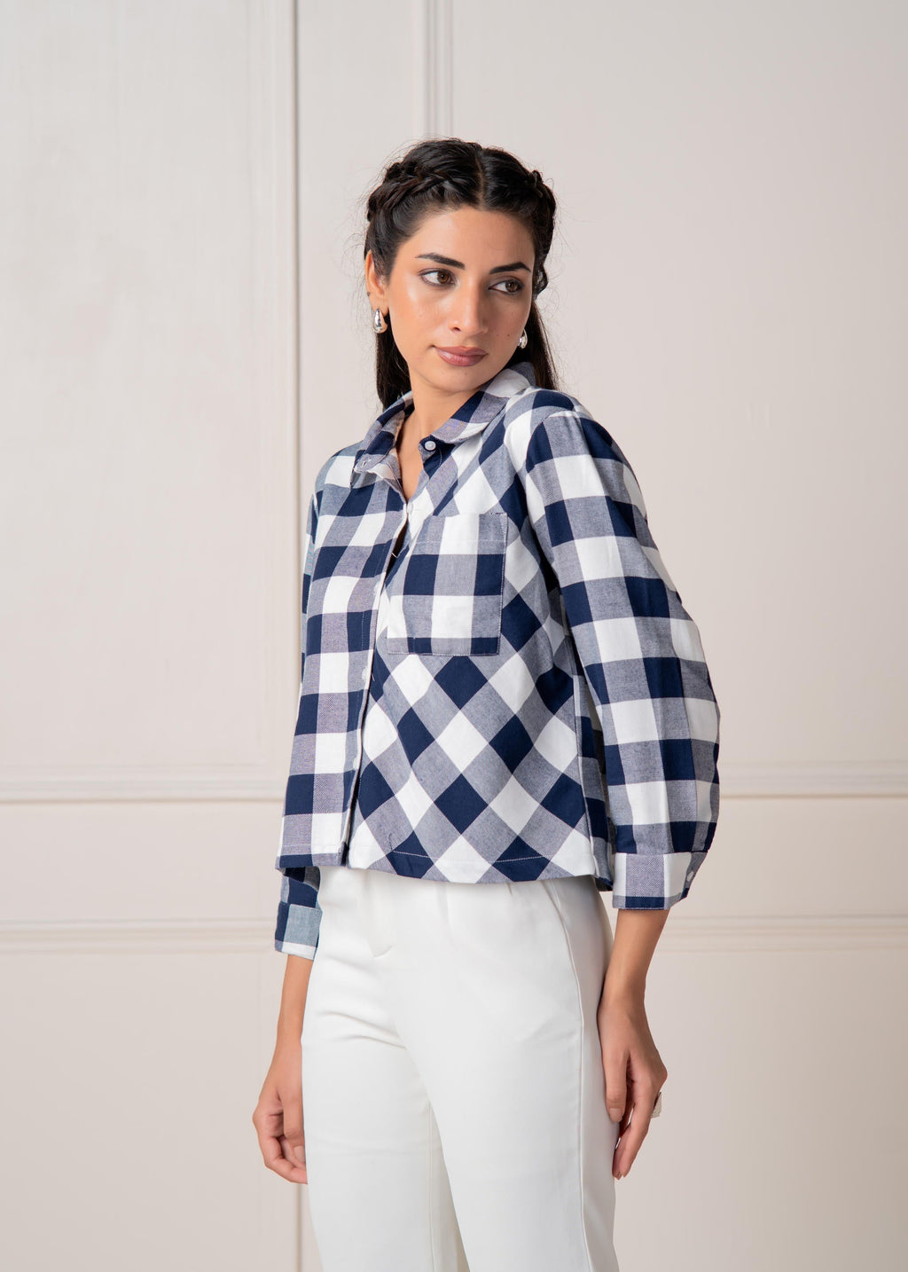 Juniper Lamora Navy & White Large Checkered Casual Button-Down Shirt
