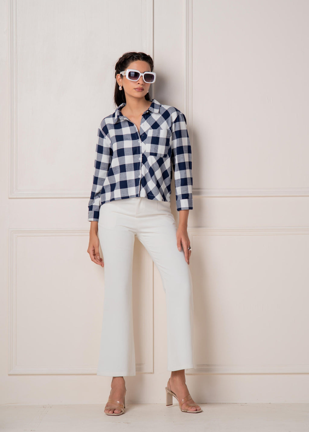 Juniper Lamora Navy & White Large Checkered Casual Button-Down Shirt
