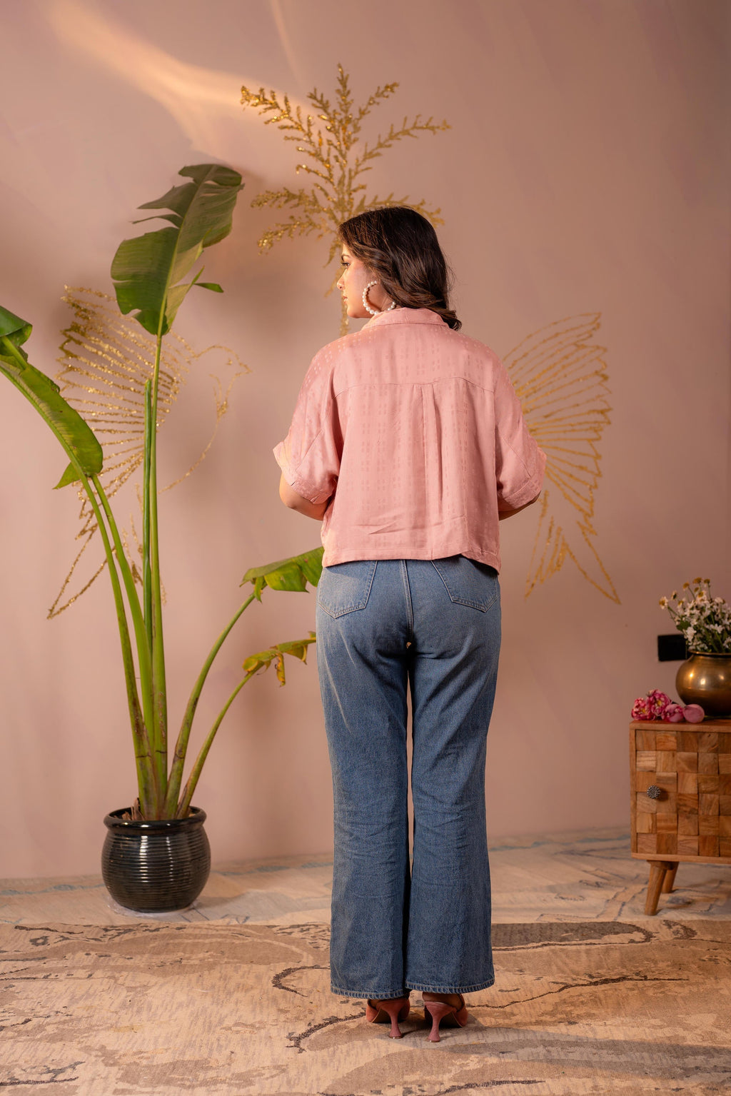 Juniper Lamora Rose Gold Textured Casual Shirt Top
