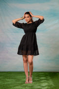 Juniper Lamora Black Chevron-Sheer Fit & Flare Mini Dress