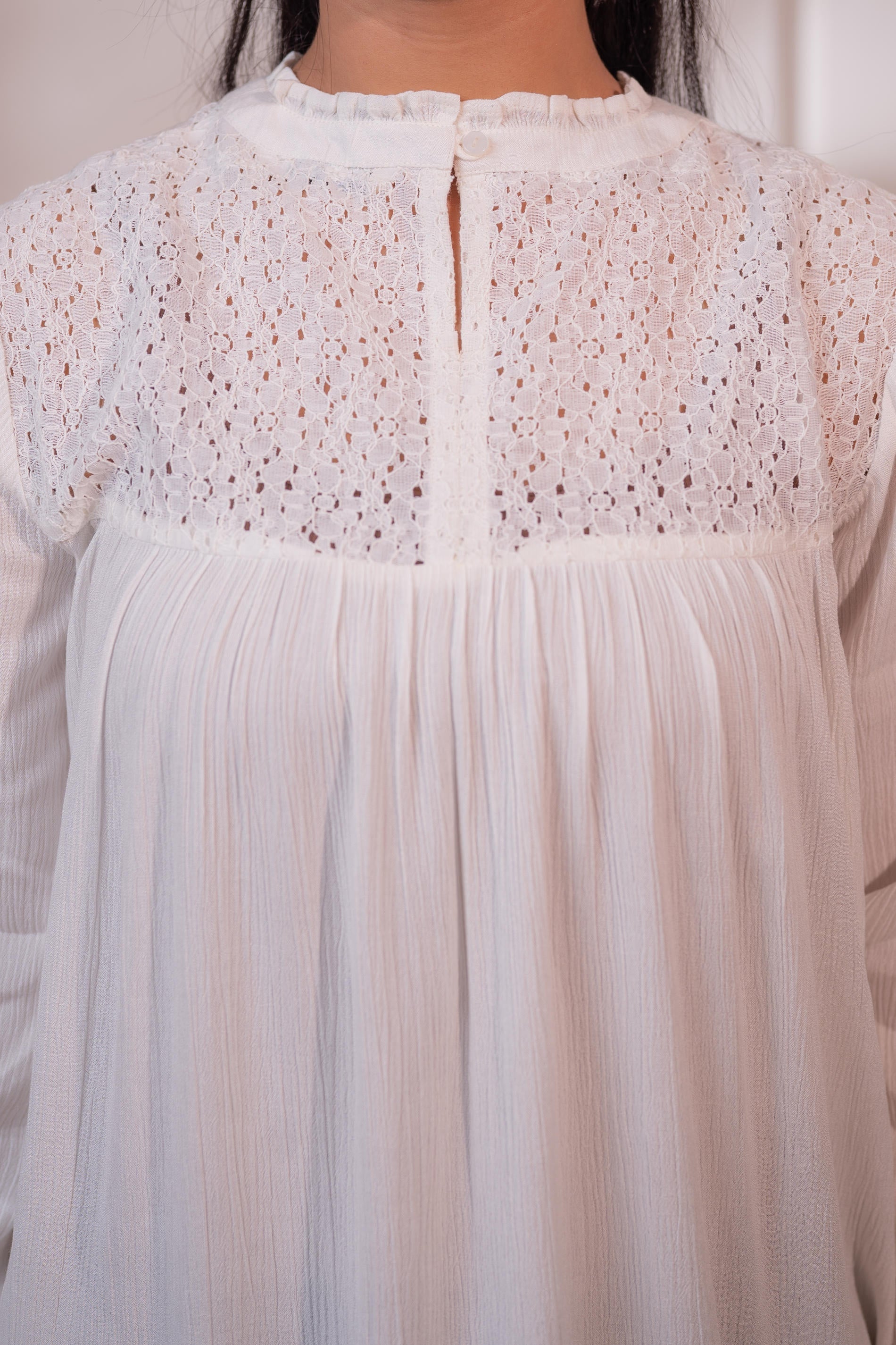 Juniper Lamora Off-White Eyelet Yoke Gathered Peasant Top