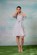 Juniper Lamora Women? Light Aqua Shirt Dress With Front Tie-Up Belt