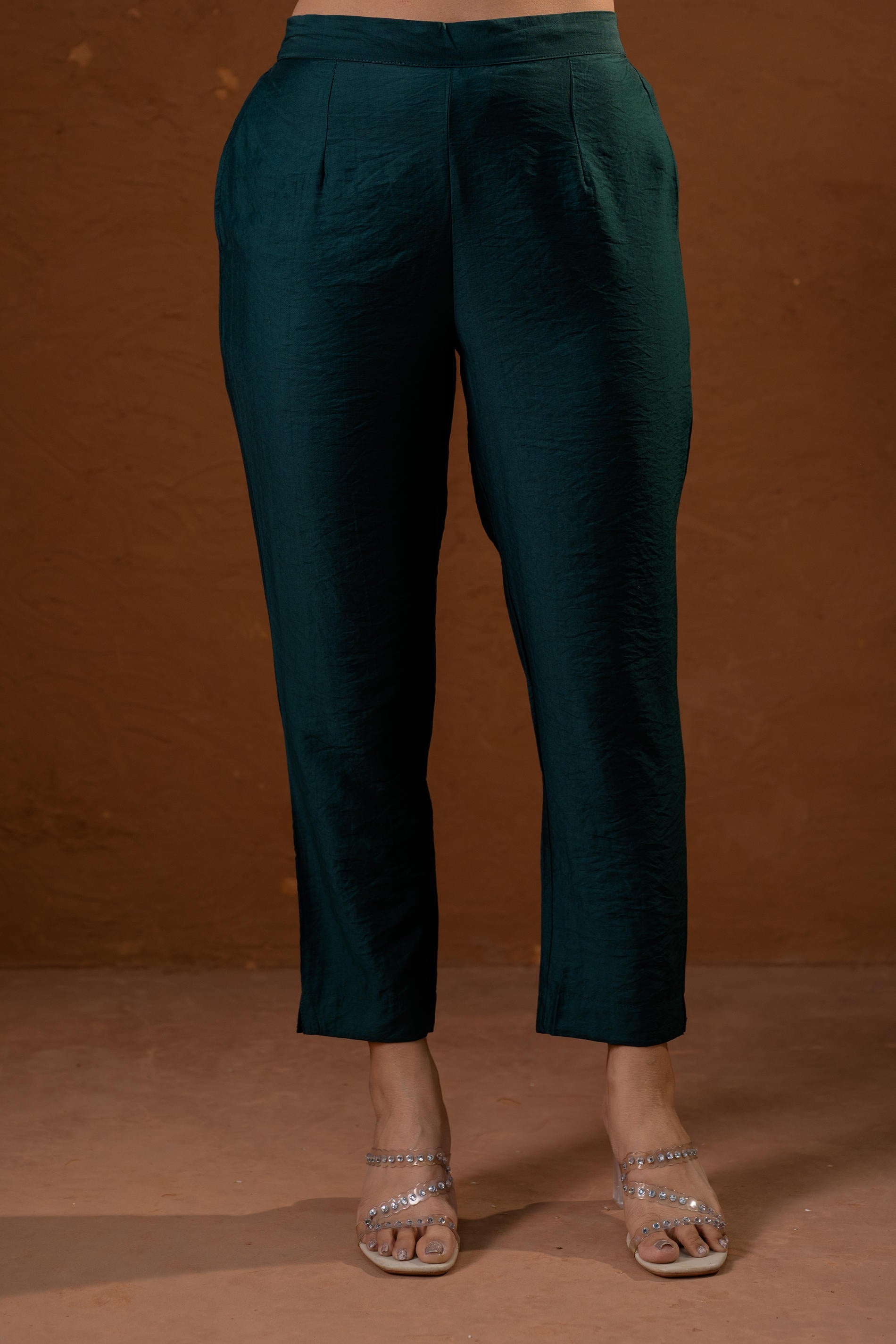Juniper Green Foil-Print Straight Kurta Set With Pant & Ornate Dupatta