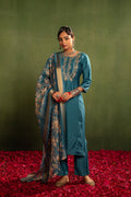 Juniper Teal, Embroidered Kurta Set With Jacquard Dupatta