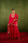 Juniper Pink Embroidered Kurta Sharara Set With Dupatta