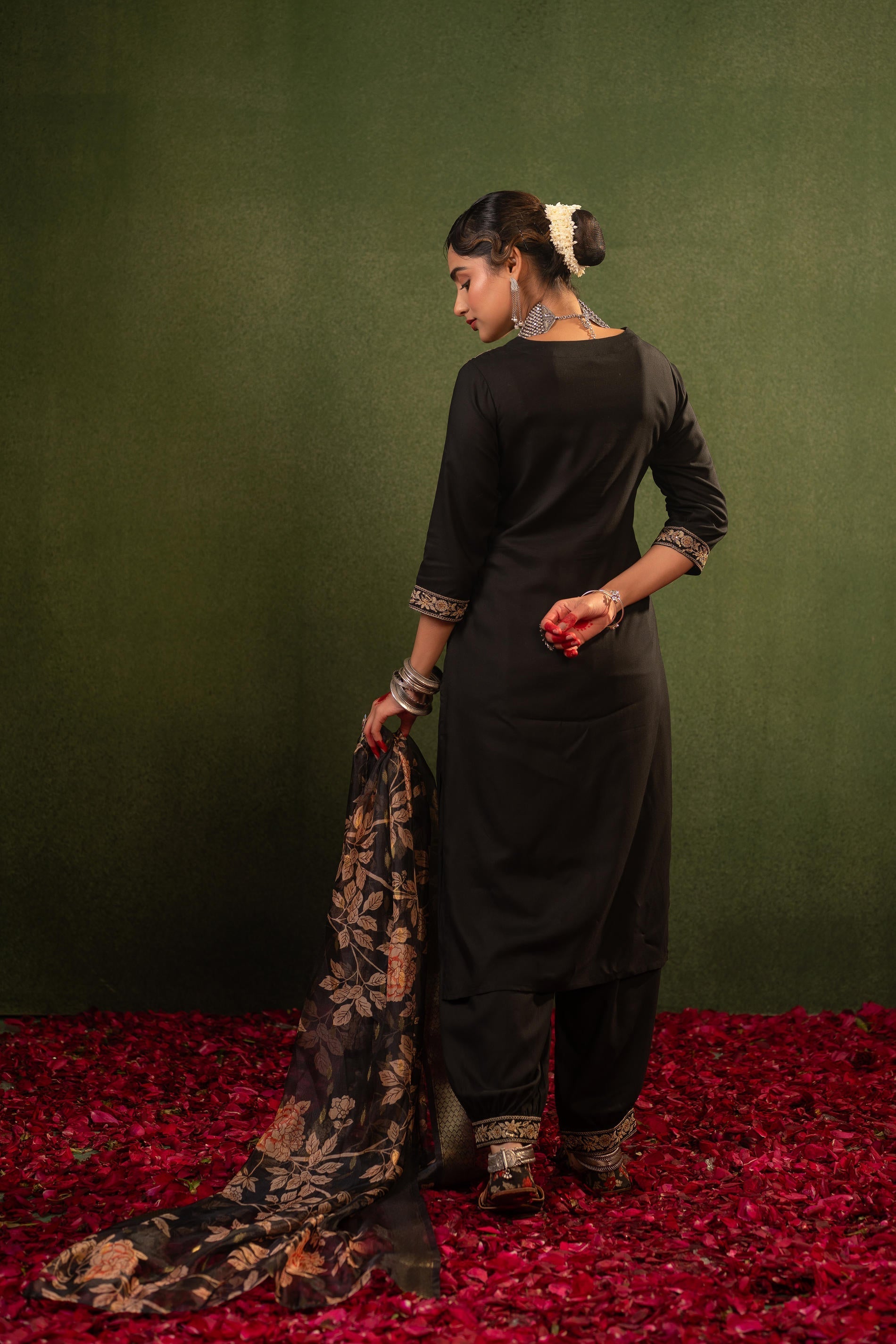 Juniper Black Heritage Embroidered Kurta Set