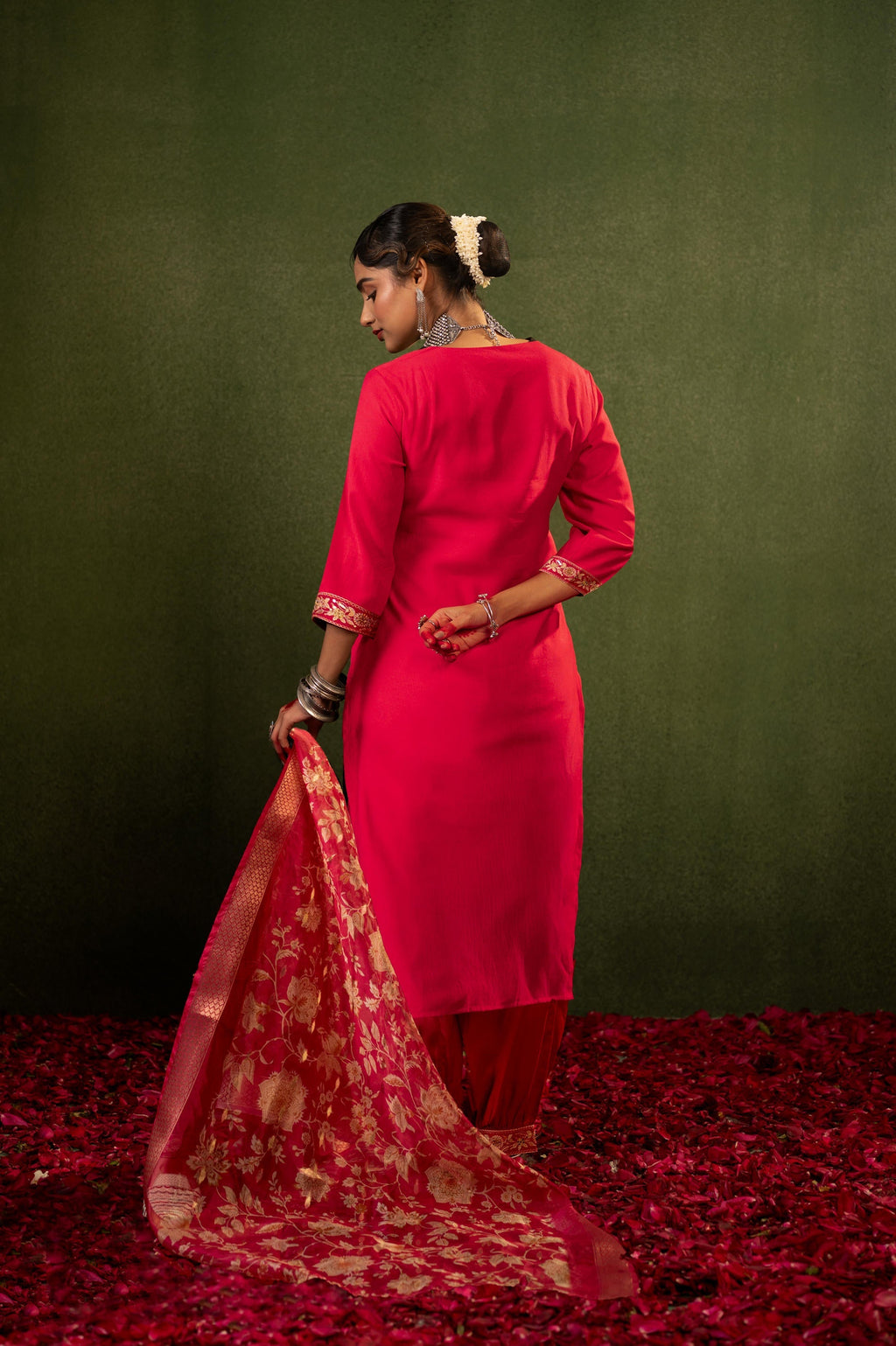 Juniper Laal Gulnaar Heritage Embroidered Kurta Set