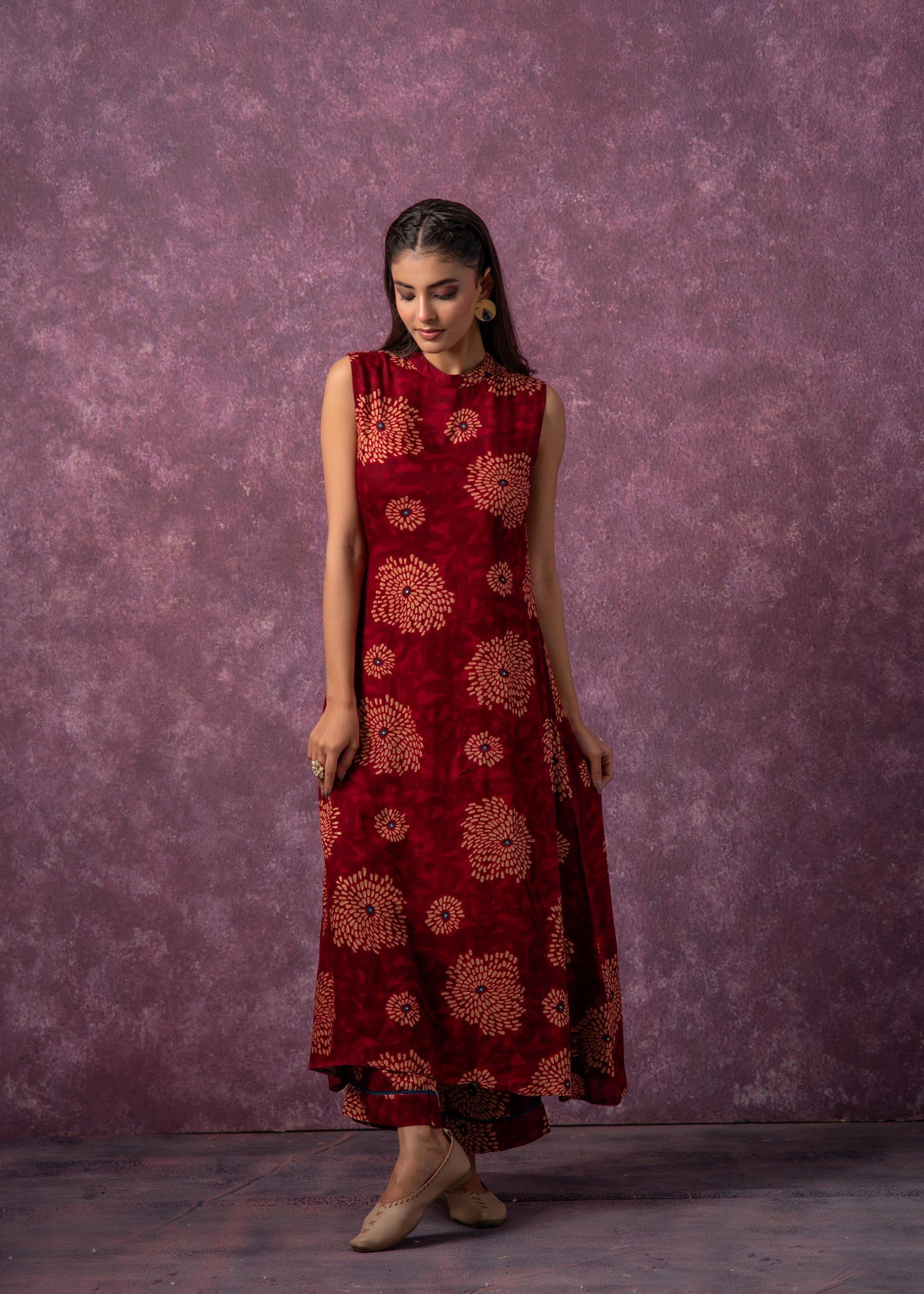Juniper Women's Fuchsia Floral Printed Kurta With Pant Set
