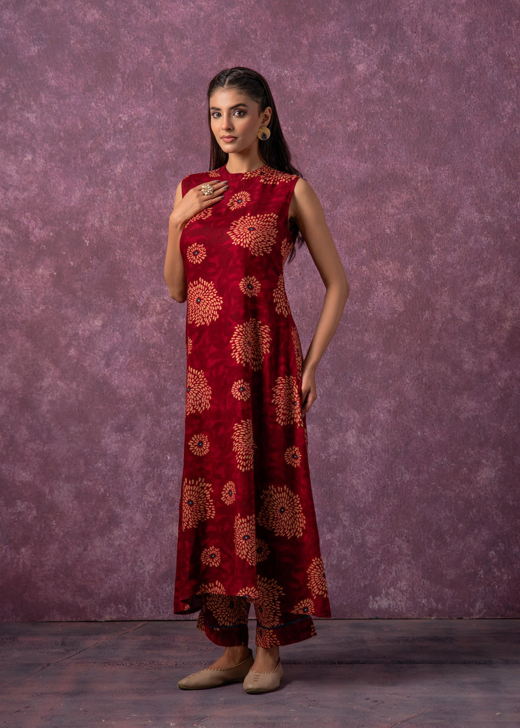 Juniper Women's Fuchsia Floral Printed Kurta With Pant Set