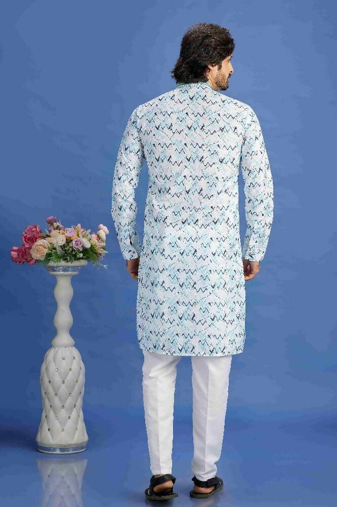 Raivat Ethnic Cotton Embroidery Kurta Pajama In Sky Blue Colour