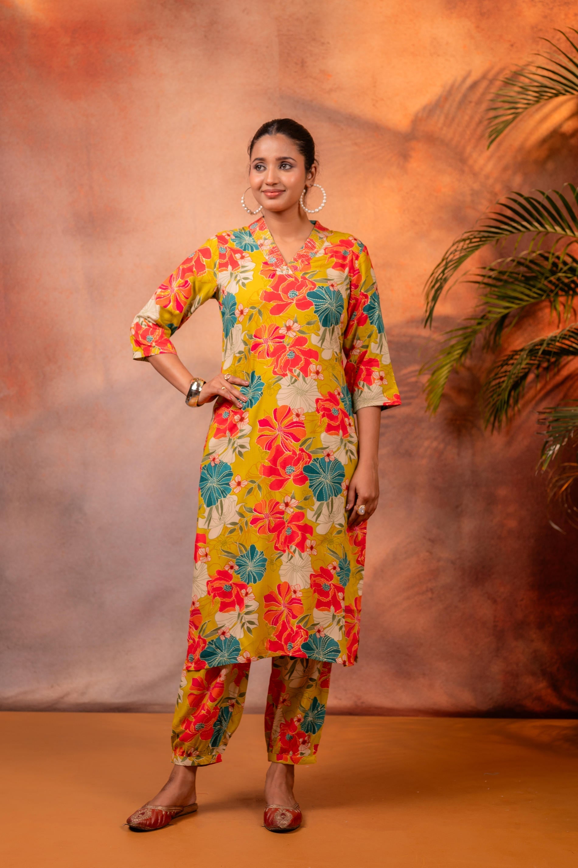 Juniper Sunflora Bloom Printed Kurta Set