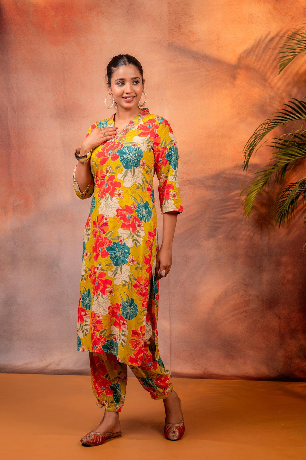 Juniper Sunflora Bloom Printed Kurta Set