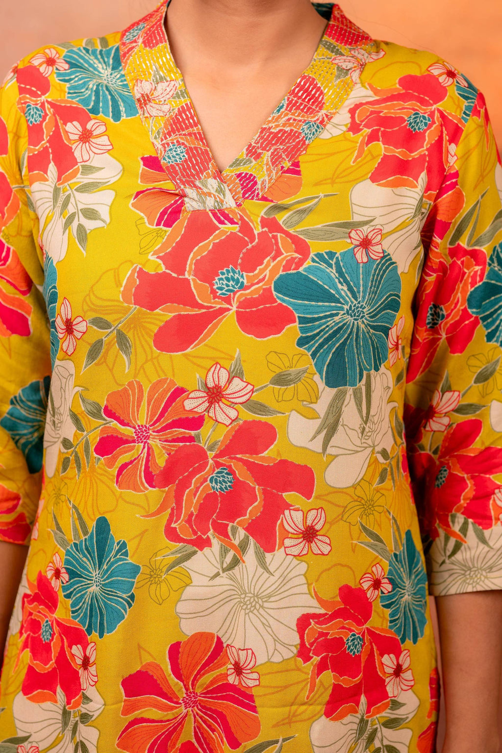 Juniper Sunflora Bloom Printed Kurta Set