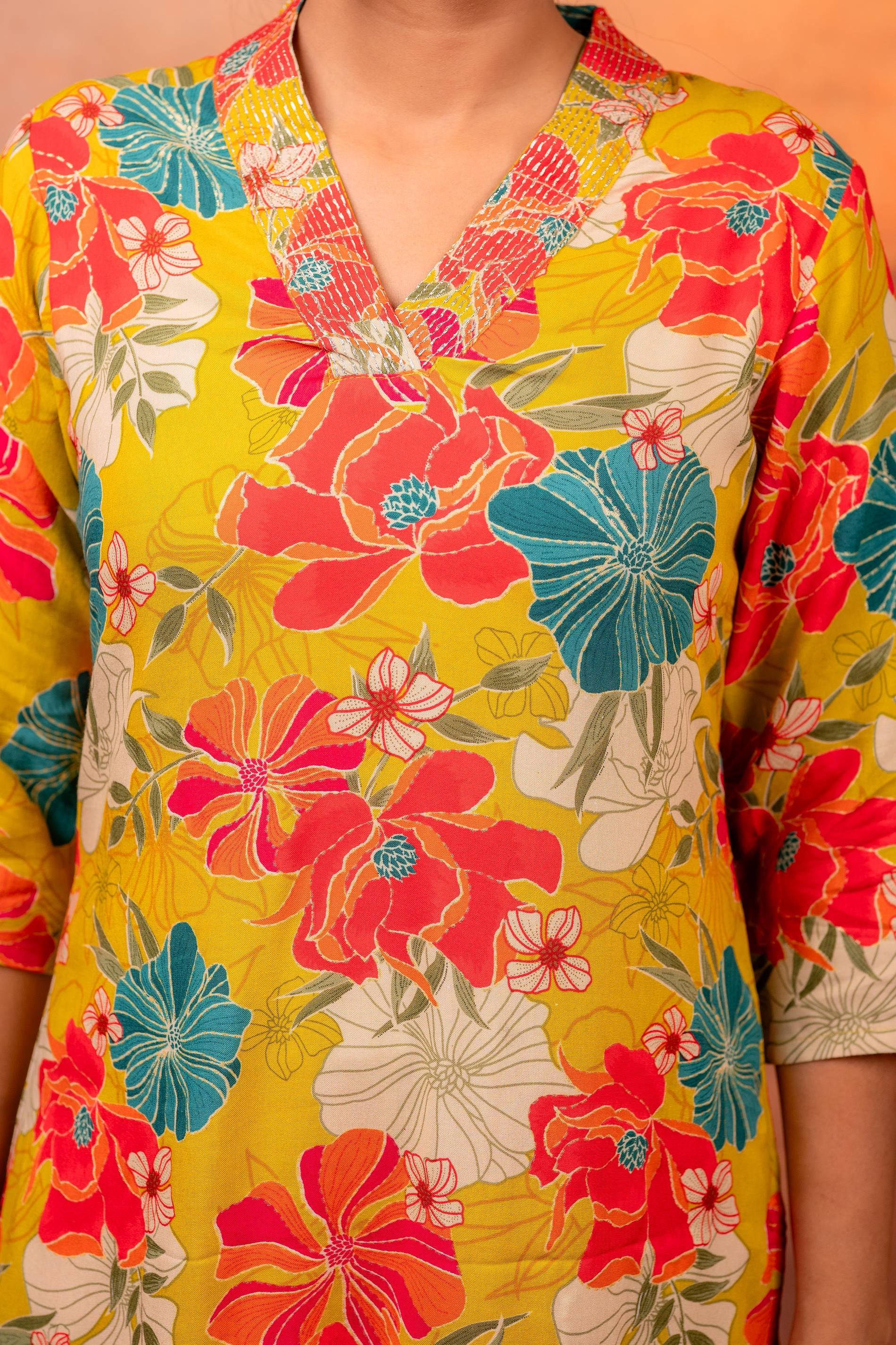Juniper Sunflora Bloom Printed Kurta Set