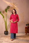 Juniper Fuchsia Floral Printed Straight Kurta