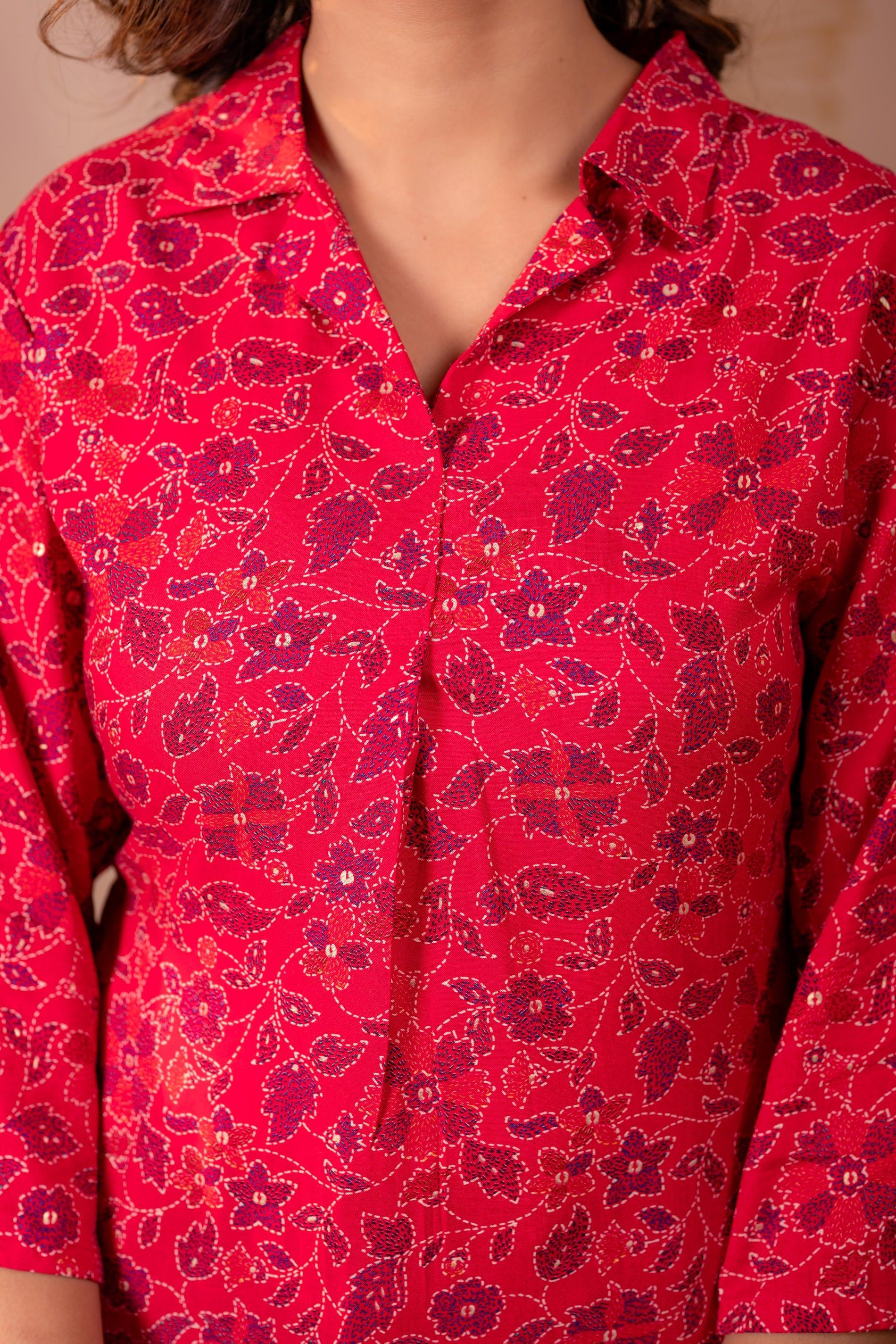 Juniper Fuchsia Floral Printed Straight Kurta
