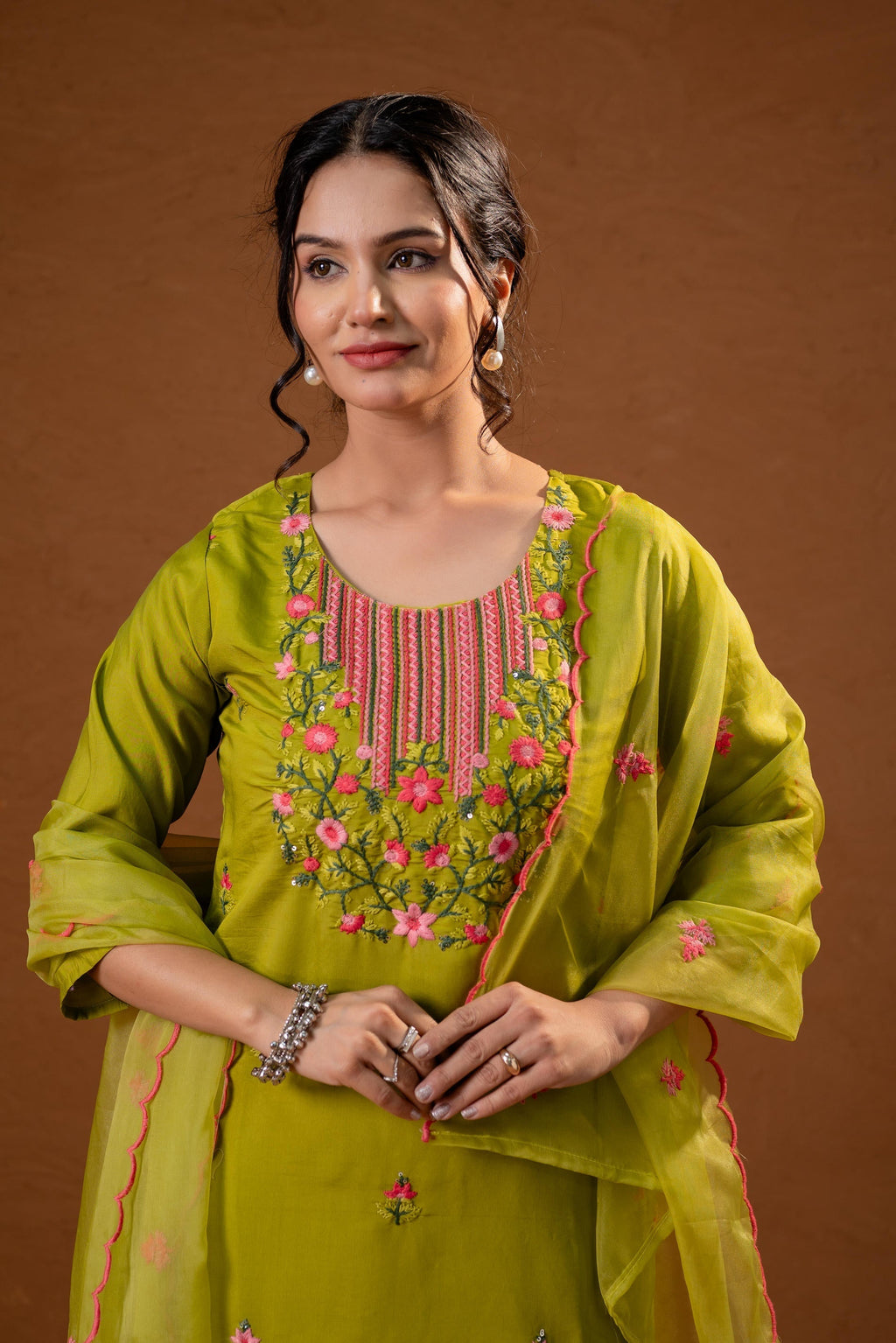 Juniper Green Embroidered Straight Kurta Set With Dupatta