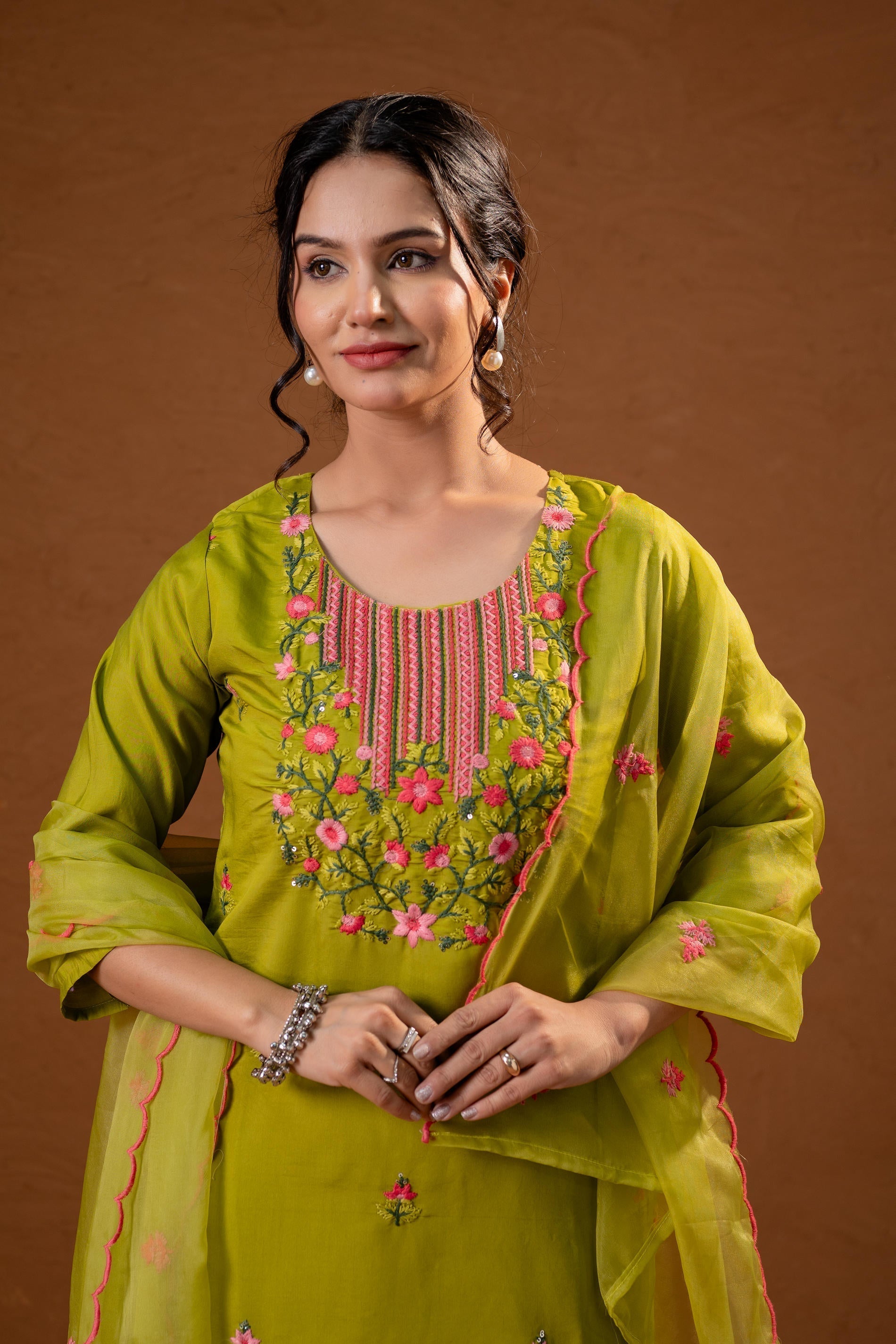 Juniper Green Embroidered Straight Kurta Set With Dupatta