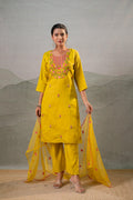 Juniper Mustard Embroidered Straight Kurta Set With Dupatta
