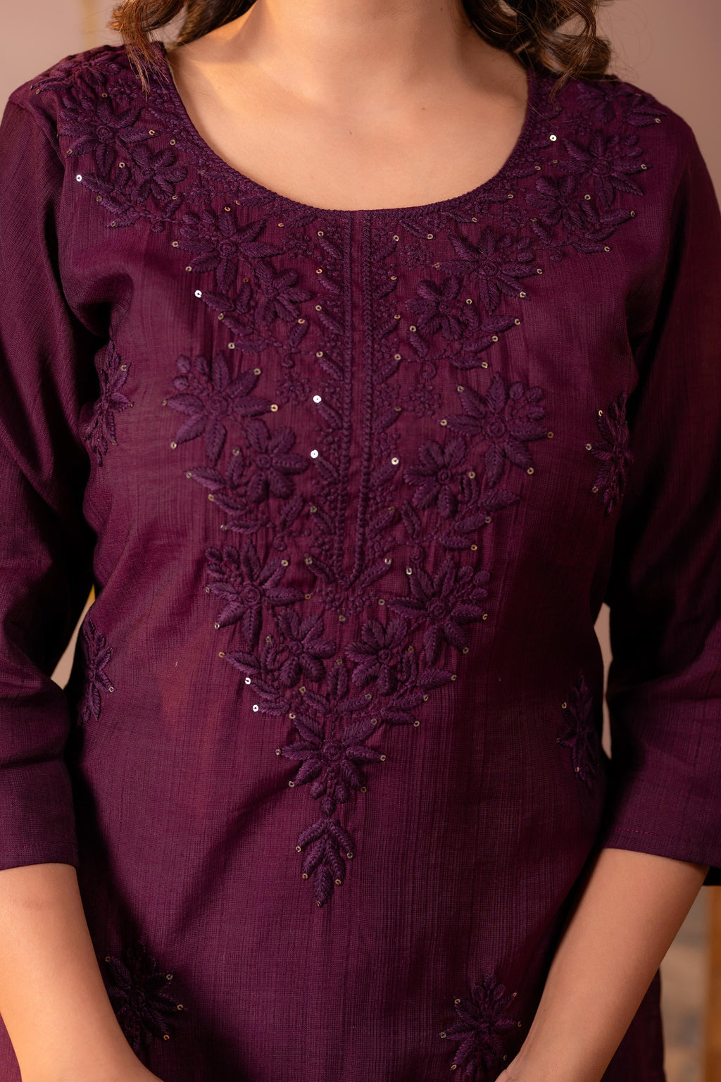 Juniper Wine Tonal Sequin Embellished Straight Kurta Set
