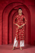 Juniper Maroon Floral Handblock-Style Straight Kurta
