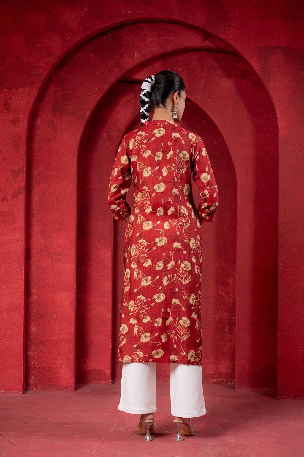 Juniper Maroon Floral Handblock-Style Straight Kurta