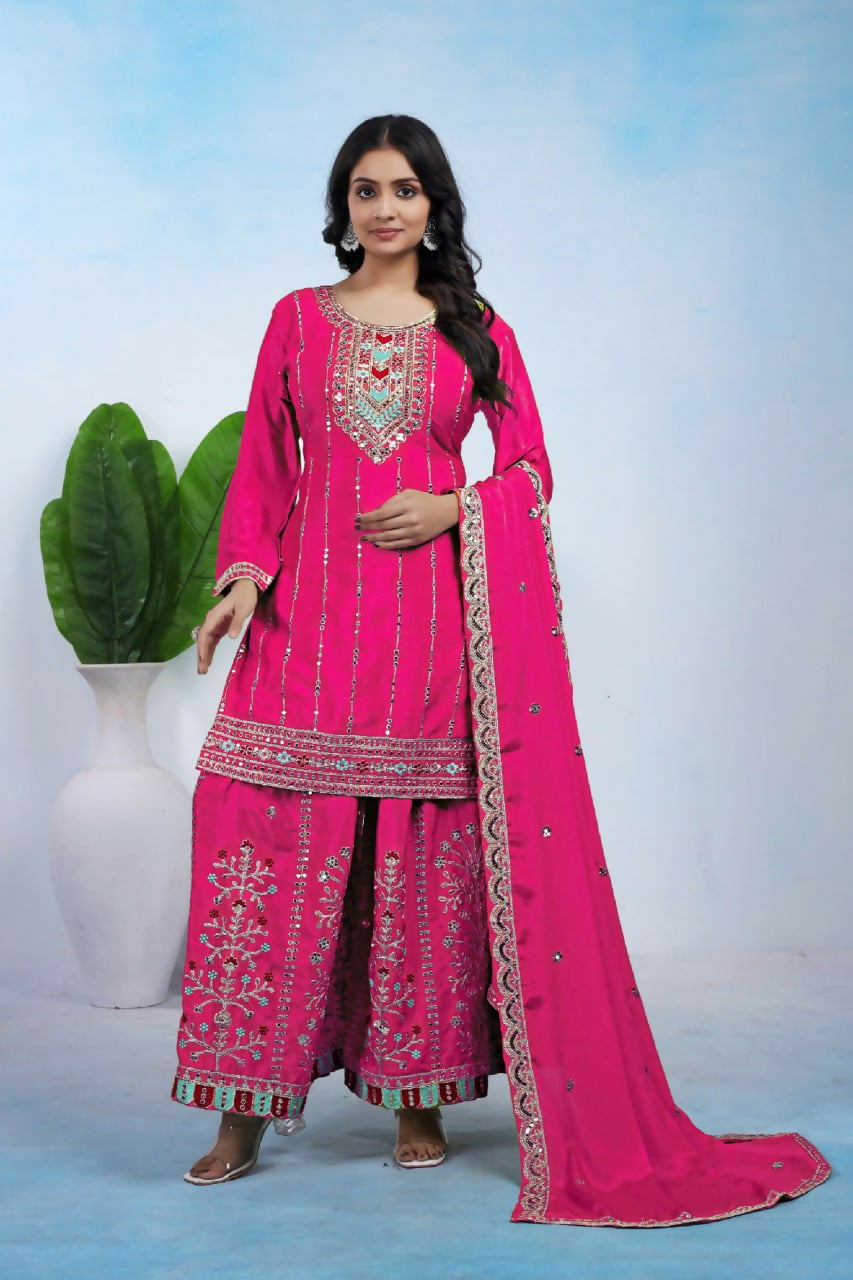 Joban Fashion Pink Silk Embroidered Sharara Set