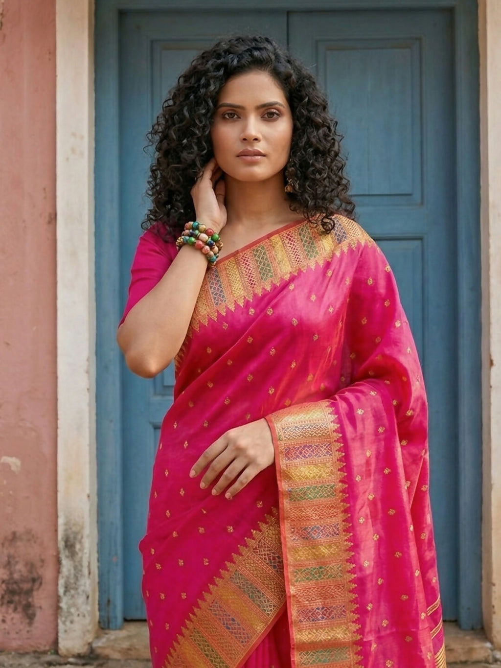 Shree Shyam Fashion Pink Silk Blend Saree
