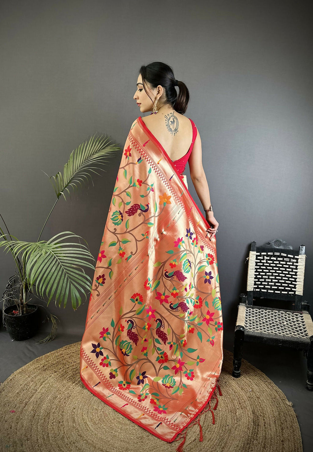 Joban Fashion Pink Floral & Potentially Peacock Soft Silk Paithani Saree