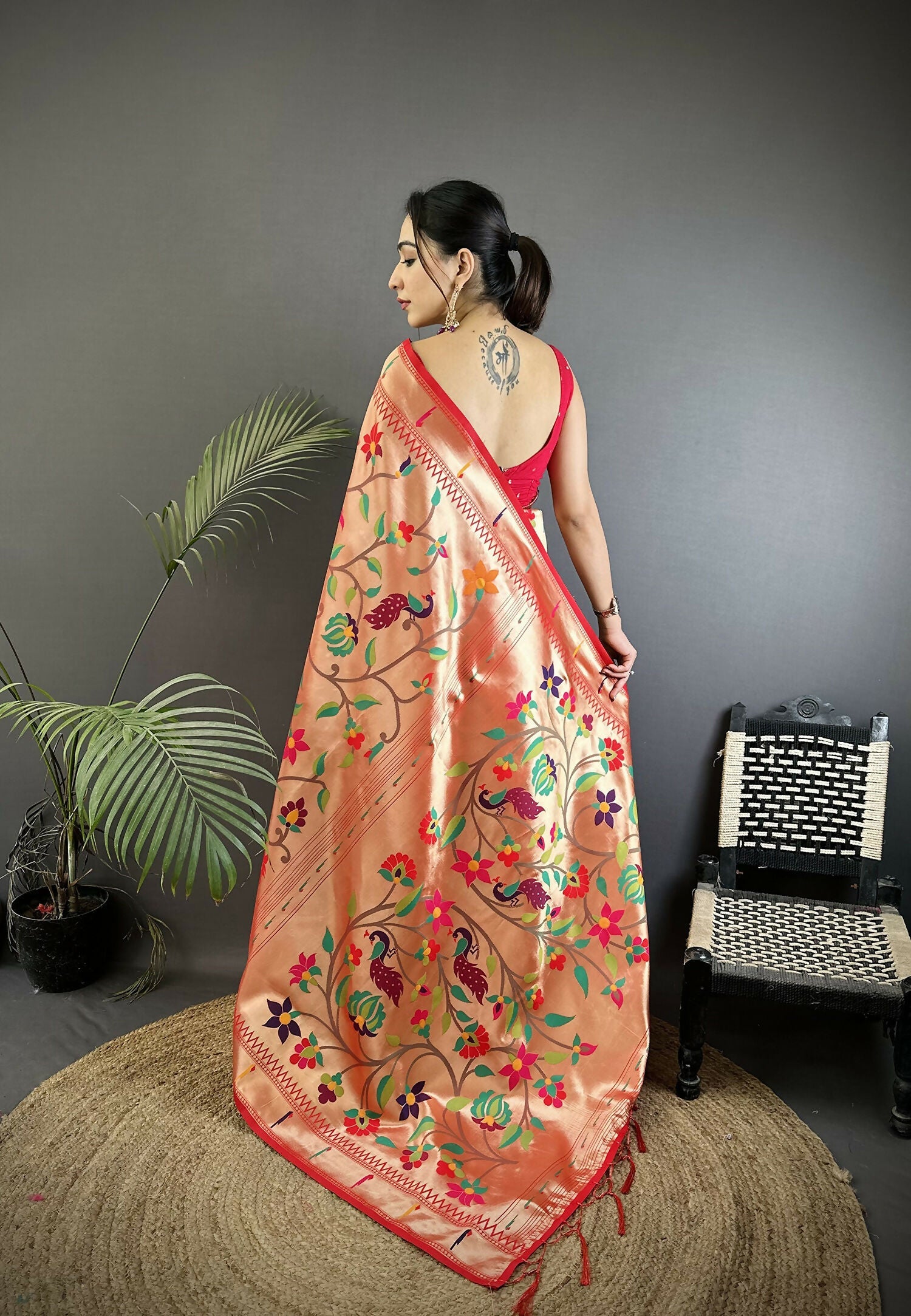 Joban Fashion Pink Floral & Potentially Peacock Soft Silk Paithani Saree