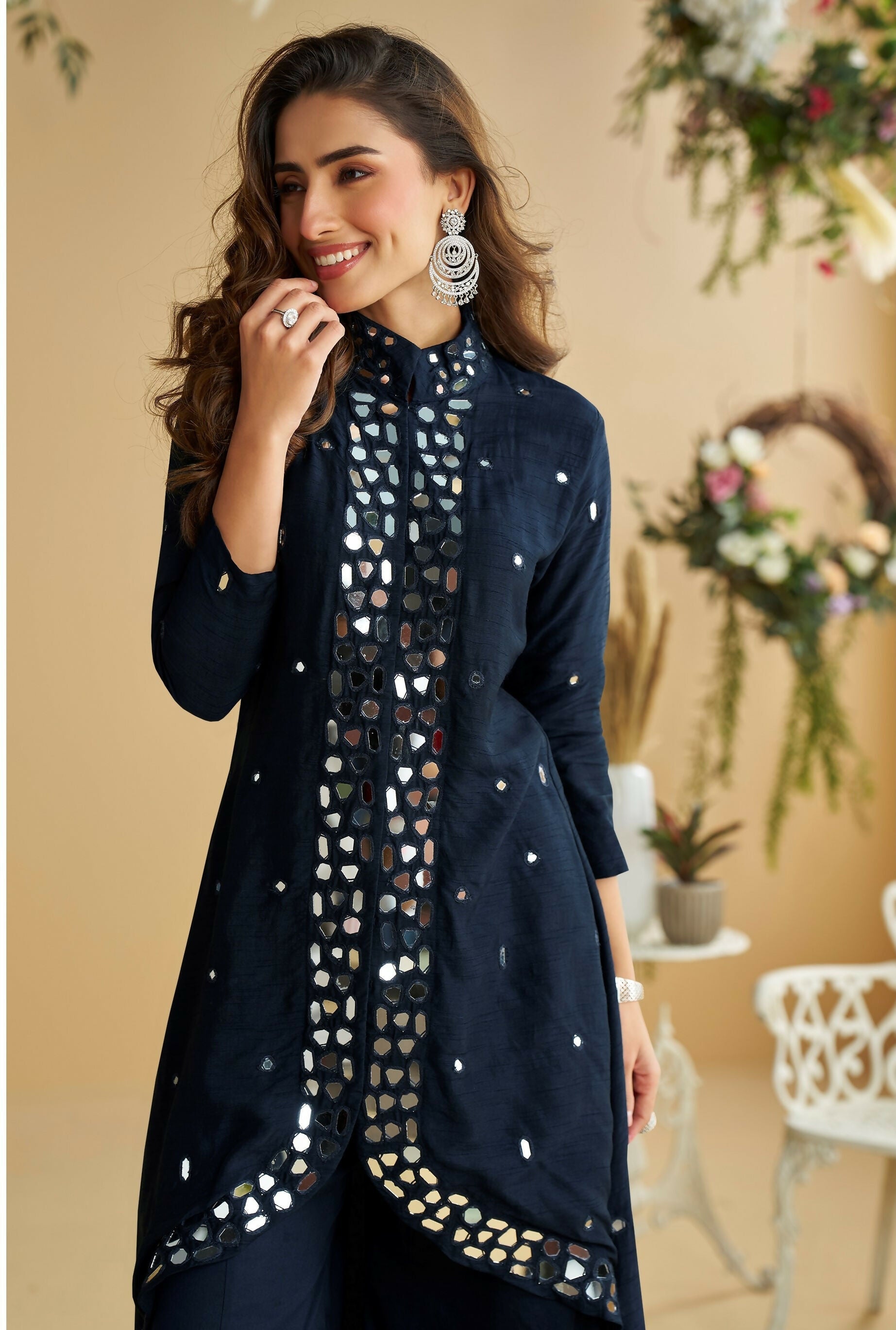 Anaita Black Silk Stylish Readymade Suit with Real Mirror Work