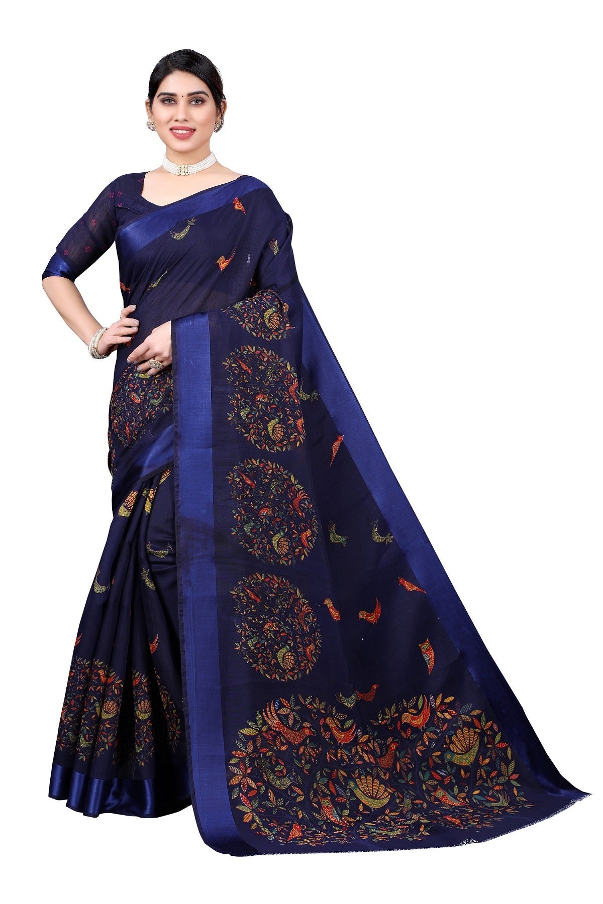 Vamika Linen Satin Border Navy Bollywood Style Saree