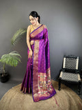Joban Fashion Purple Butti Woven Soft Lichi Silk Paithani Saree