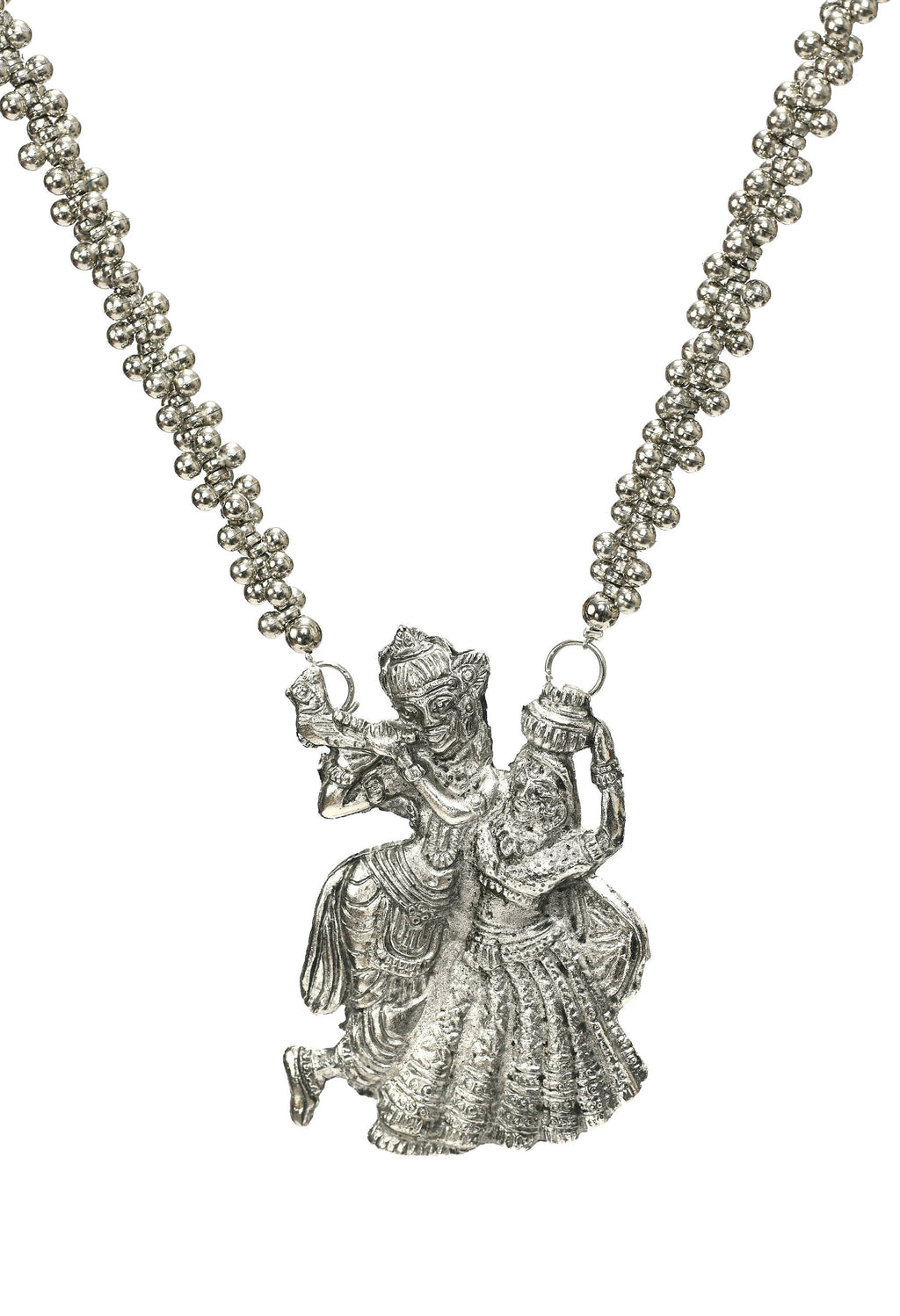 Mominos Fashion Johar Kamal Oxidised Silver-Plated Brass Finish Radha Kishan Long Necklace For Women