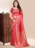 Vegaa Fashion Red Lichi Silk Embroidered Wedding Wear Saree