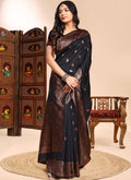 Vegaa Fashion Black Lichi Silk Embroidered Wedding Wear Saree