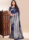 Vegaa Fashion Dark_Blue Lichi Silk Embroidered Wedding Wear Saree