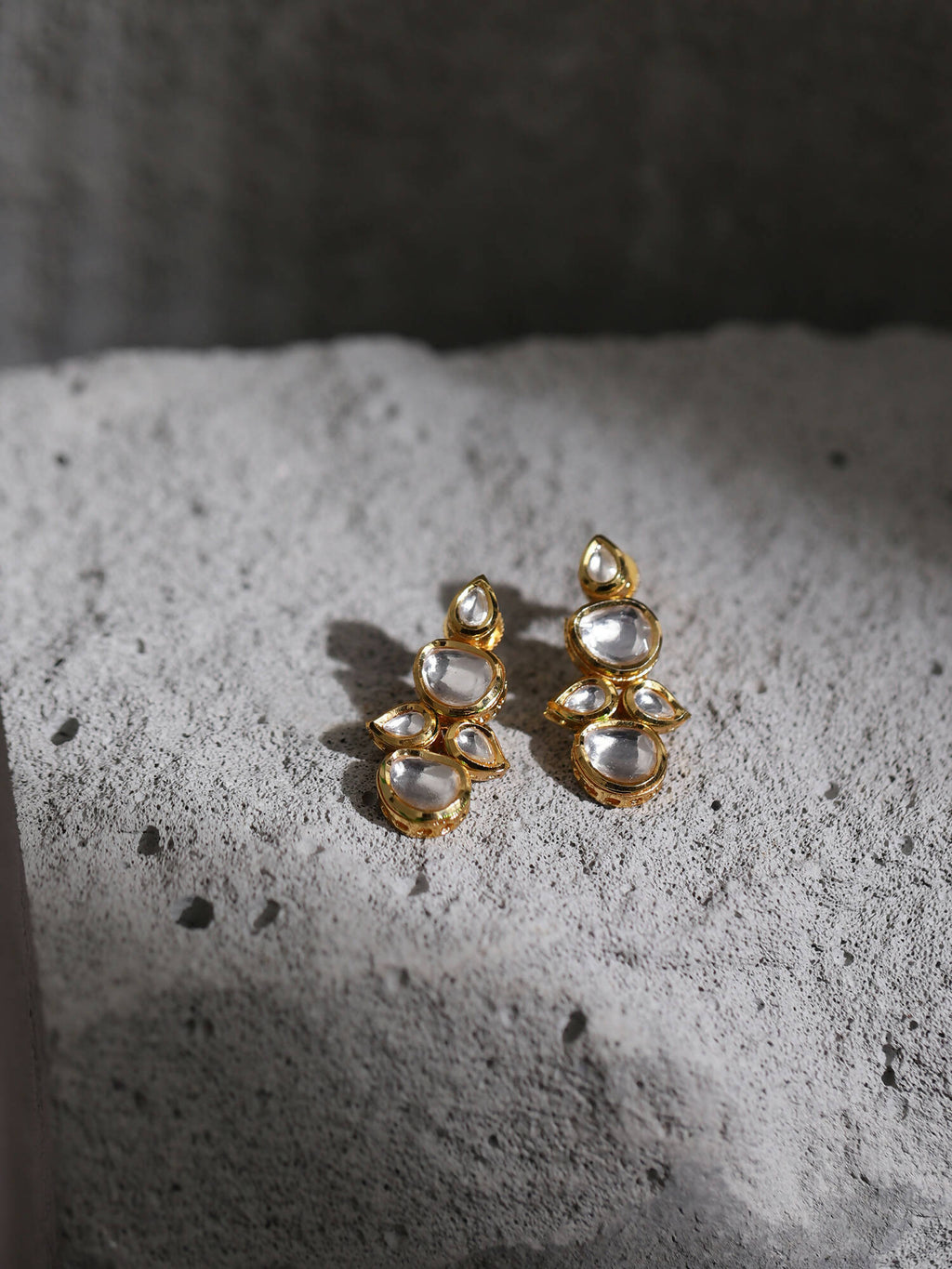 White Gold-Toned Contemporary Gold-Polished Drops Earrings - Ruby Raang